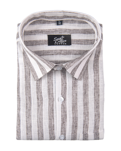 Linen White With Dusty Colour Patta Print Shirt For Men