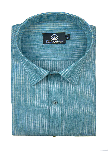 Striped Cotton Formal Shirt Teal Blue