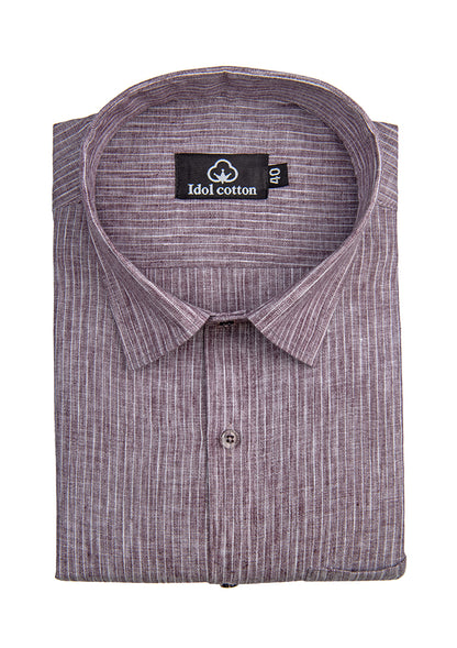 Striped Cotton Formal Shirt Wine Color