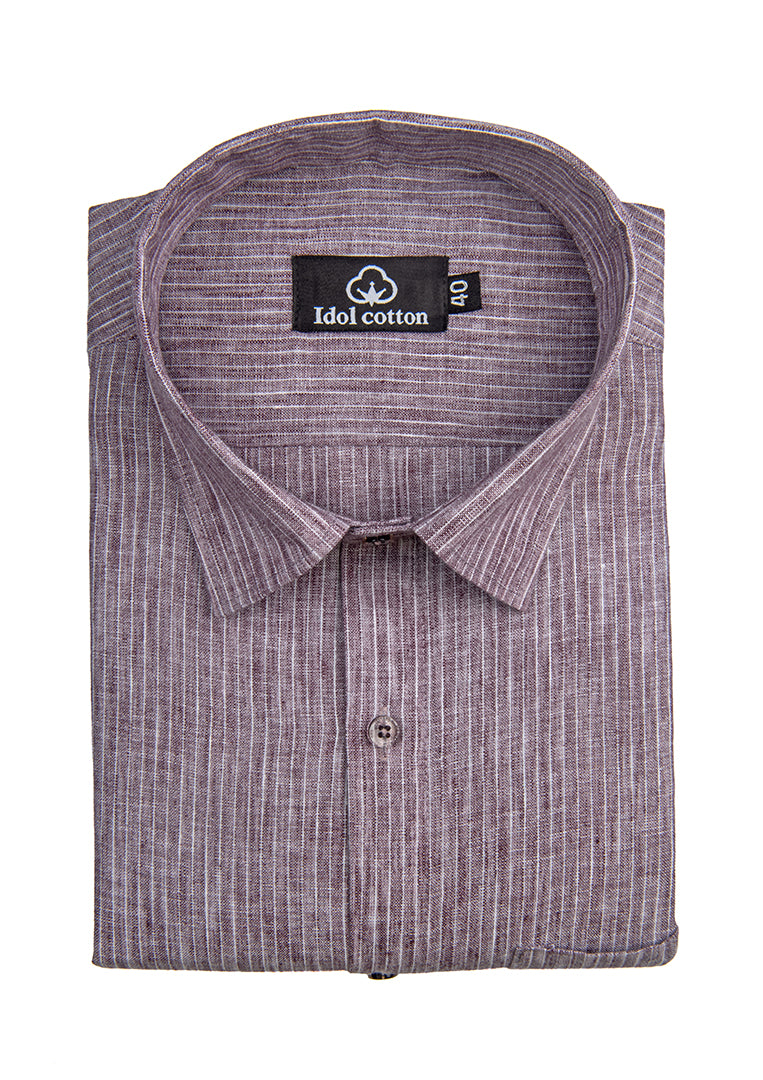 Striped Cotton Formal Shirt Wine Color