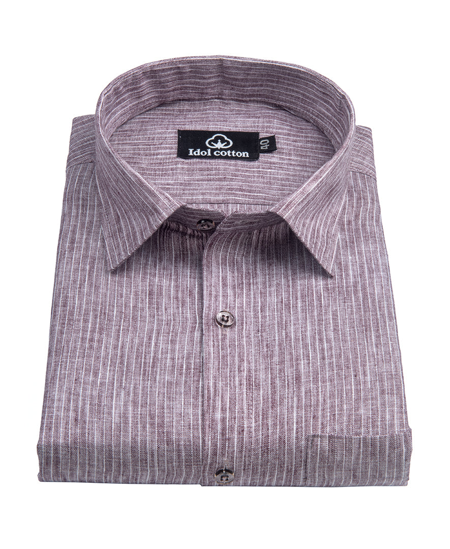 Striped Cotton Formal Shirt Wine Color