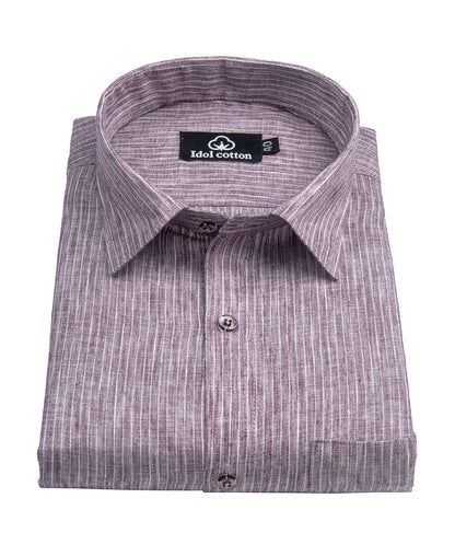 Striped Cotton Formal Shirt Wine Color