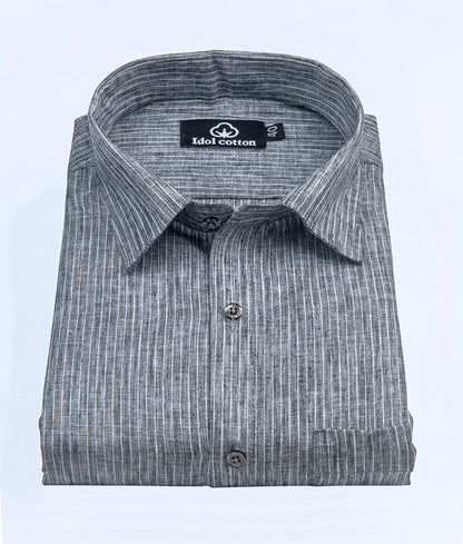 Striped Cotton Formal Shirt Dark Ash Gray Color