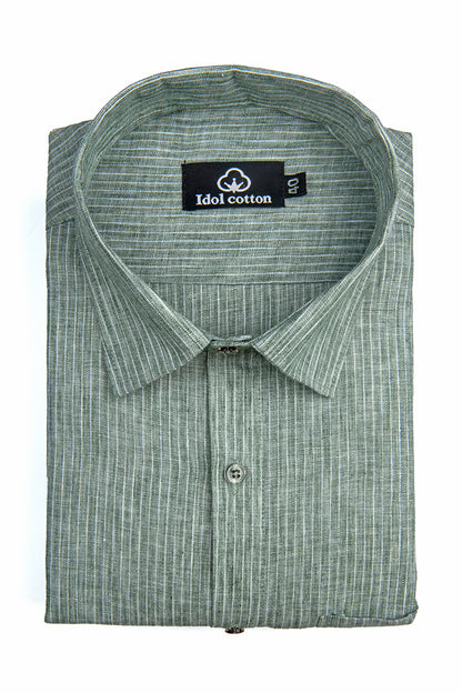 Striped Cotton Formal Shirt Dark Olive Green Color