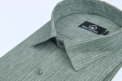 Striped Cotton Formal Shirt Dark Olive Green Color