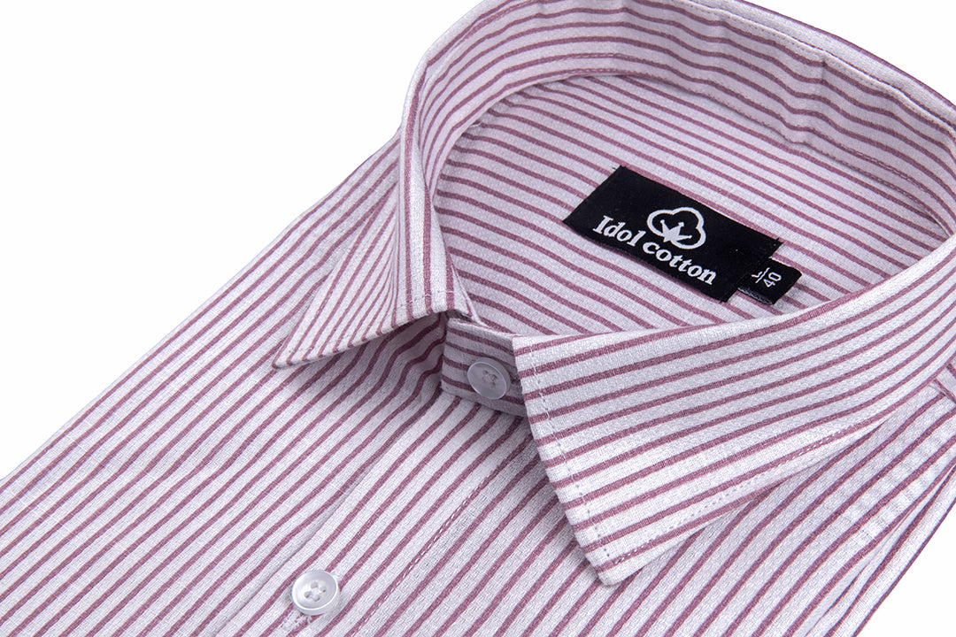 Rose Pink Colour Premium Cotton Shirt with Fine White Stripes