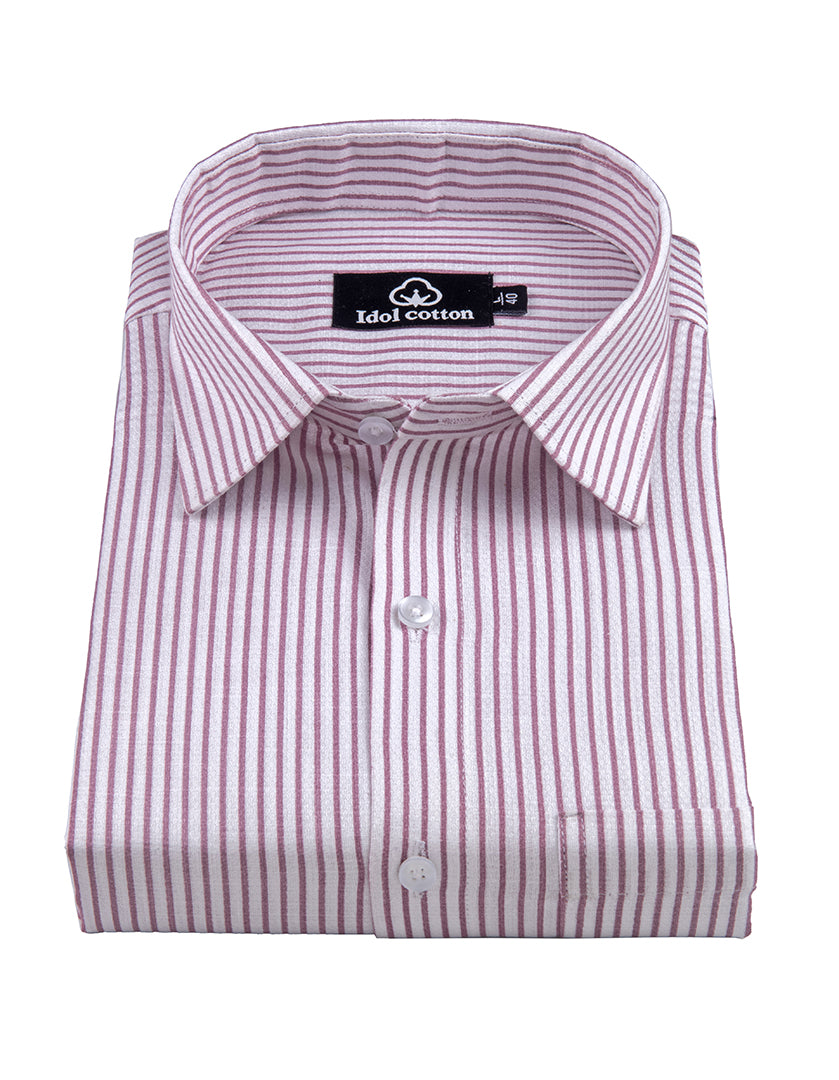 Rose Pink Colour Premium Cotton Shirt with Fine White Stripes