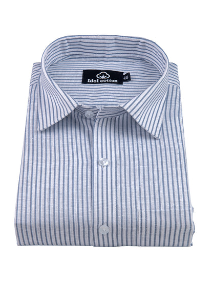 Denim Blue Colour Premium Cotton Shirt with Fine White Stripes