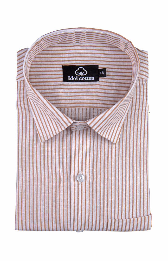 Brown Colour With White Premium Cotton Stripe Men Shirt