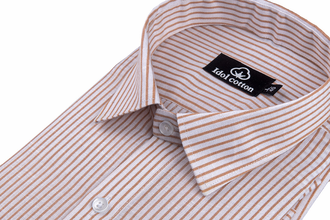 Brown Colour With White Premium Cotton Stripe Men Shirt