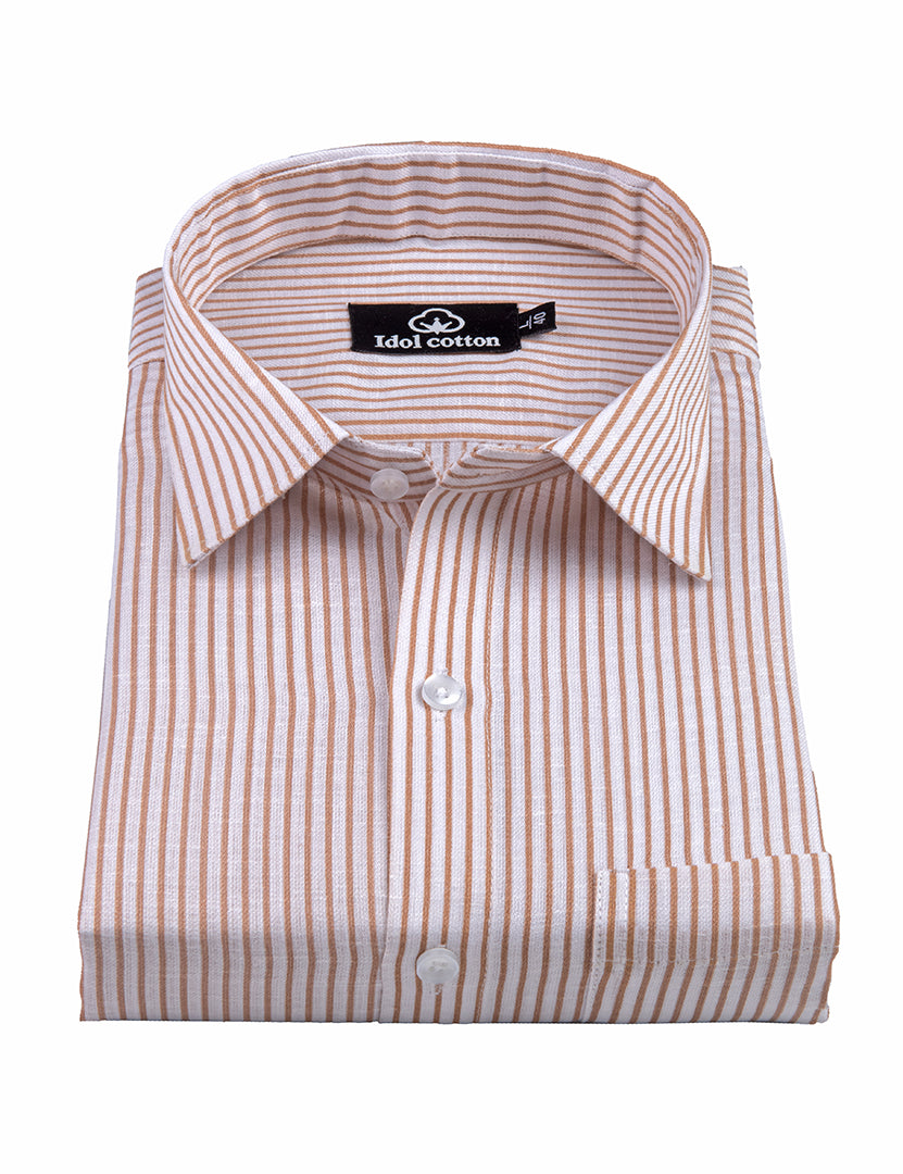 Brown Colour With White Premium Cotton Stripe Men Shirt