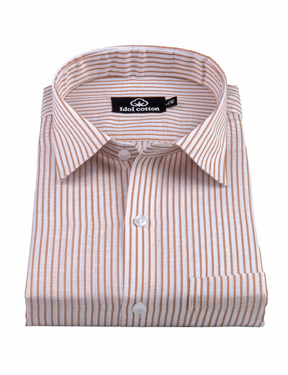 Brown Colour With White Premium Cotton Stripe Men Shirt