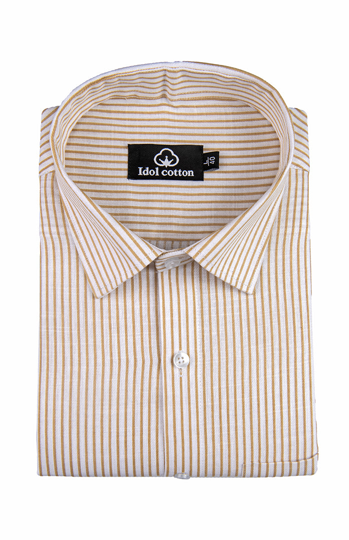 Golden Mustard Colour With White Premium Cotton Stripe Shirt