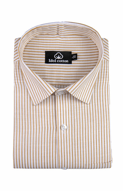 Golden Mustard Colour With White Premium Cotton Stripe Shirt