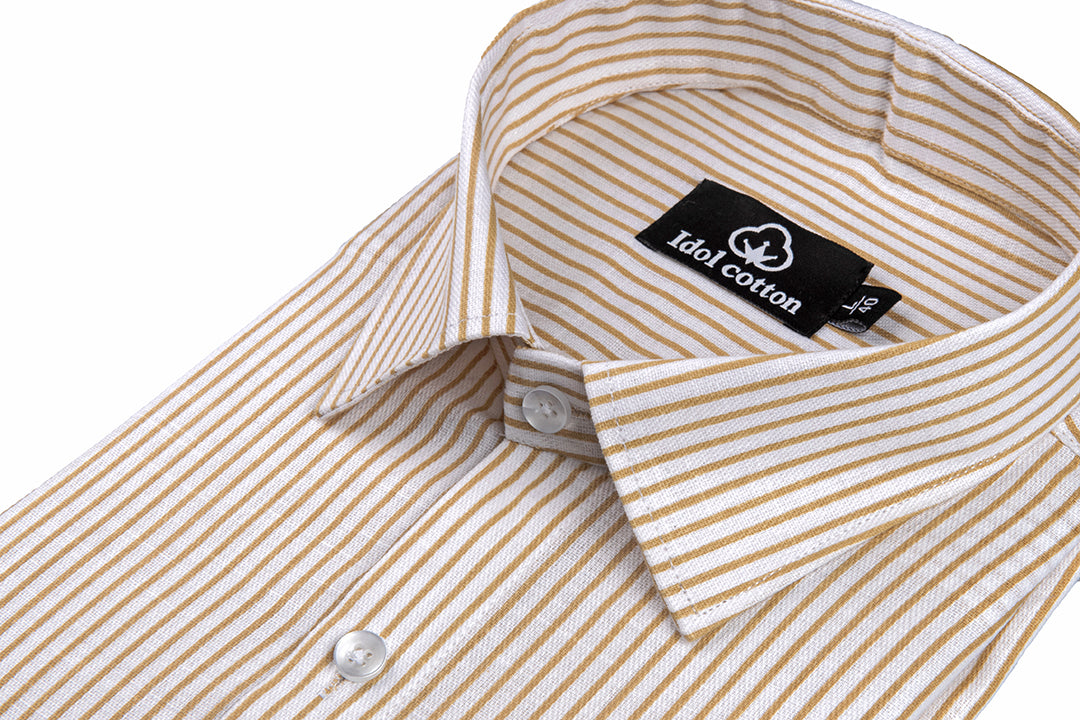 Golden Mustard Colour With White Premium Cotton Stripe Shirt