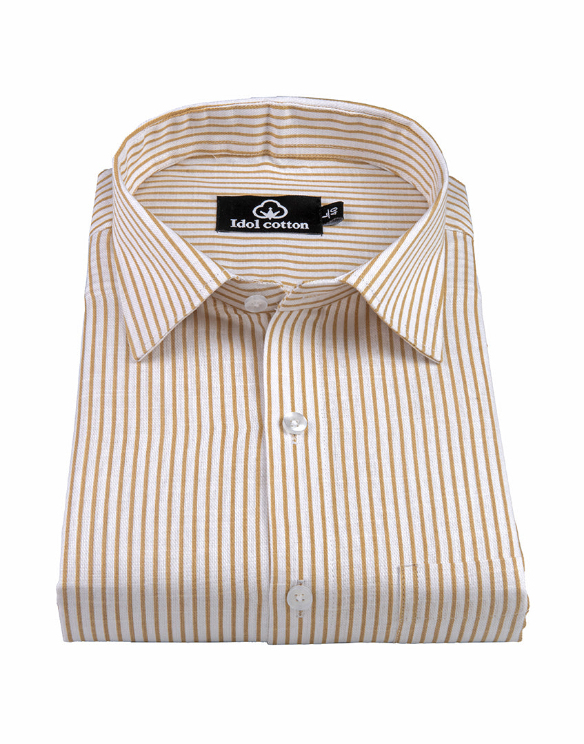 Golden Mustard Colour With White Premium Cotton Stripe Shirt