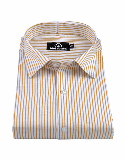 Golden Mustard Colour With White Premium Cotton Stripe Shirt