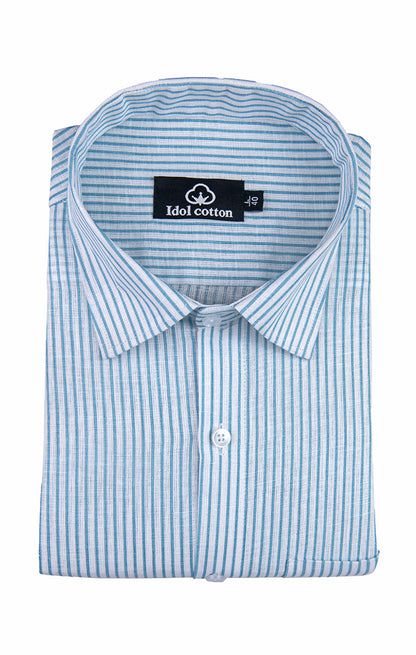 Aqua Blue Colour With White Premium Cotton Stripe Shirt