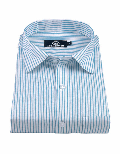 Aqua Blue Colour With White Premium Cotton Stripe Shirt