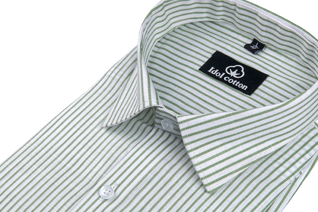 Mint Green Colour With White Premium Cotton Stripe Shirt