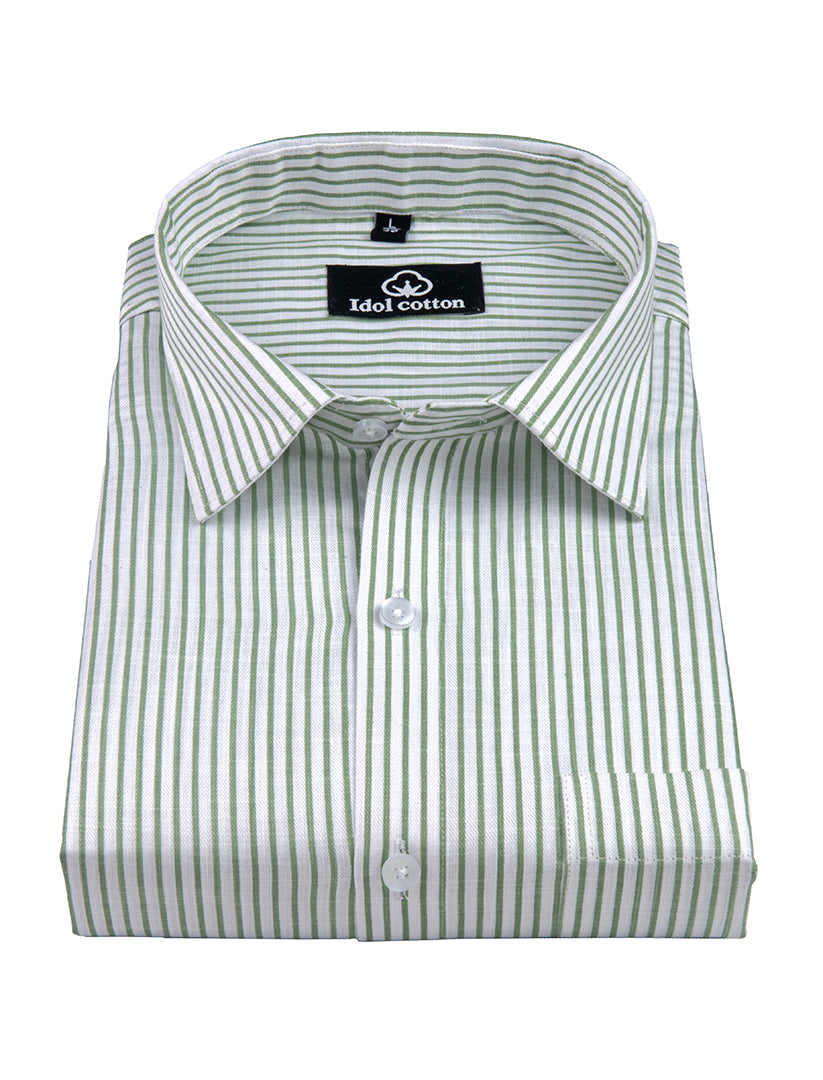 Mint Green Colour With White Premium Cotton Stripe Shirt