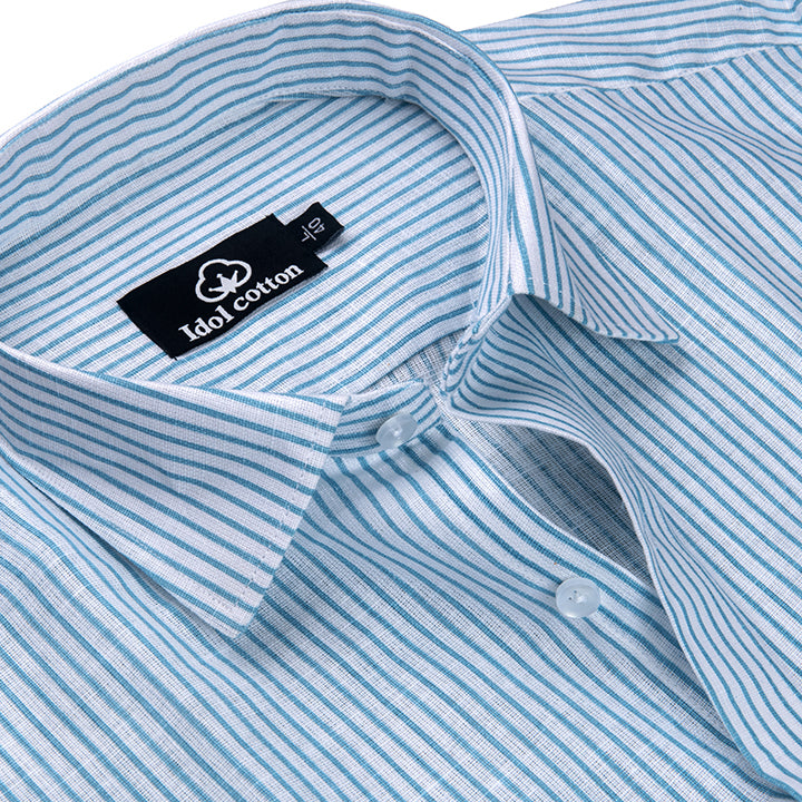 Aqua Blue Colour With White Premium Cotton Stripe Shirt