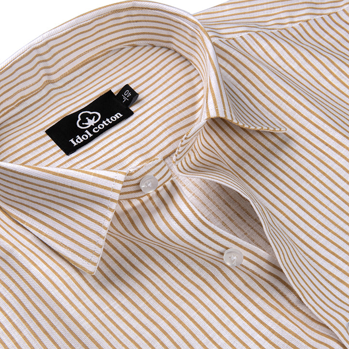 Golden Mustard Colour With White Premium Cotton Stripe Shirt