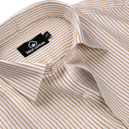 Golden Mustard Colour With White Premium Cotton Stripe Shirt