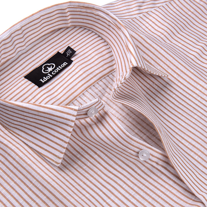 Brown Colour With White Premium Cotton Stripe Men Shirt