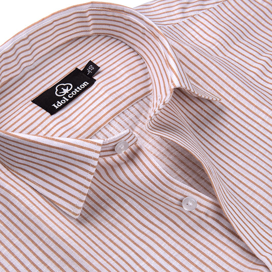 Brown Colour With White Premium Cotton Stripe Men Shirt