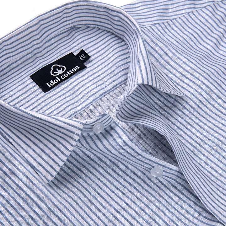 Denim Blue Colour Premium Cotton Shirt with Fine White Stripes
