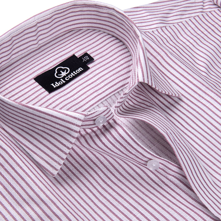 Rose Pink Colour Premium Cotton Shirt with Fine White Stripes