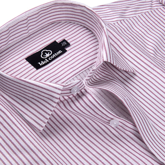 Rose Pink Colour Premium Cotton Shirt with Fine White Stripes