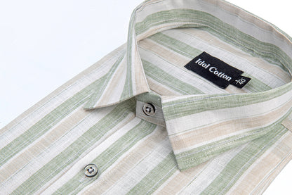 Linen Strip Linen  green With brown