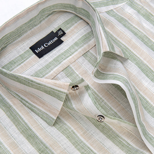 Linen Strip Linen  green With brown