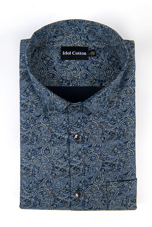 Linen cotton. Melbourne. Print. Kairi wark black with royal blue colour