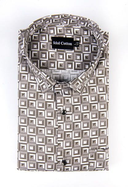 Pure cotton sapphire print 3D  small check white with dark brown colour