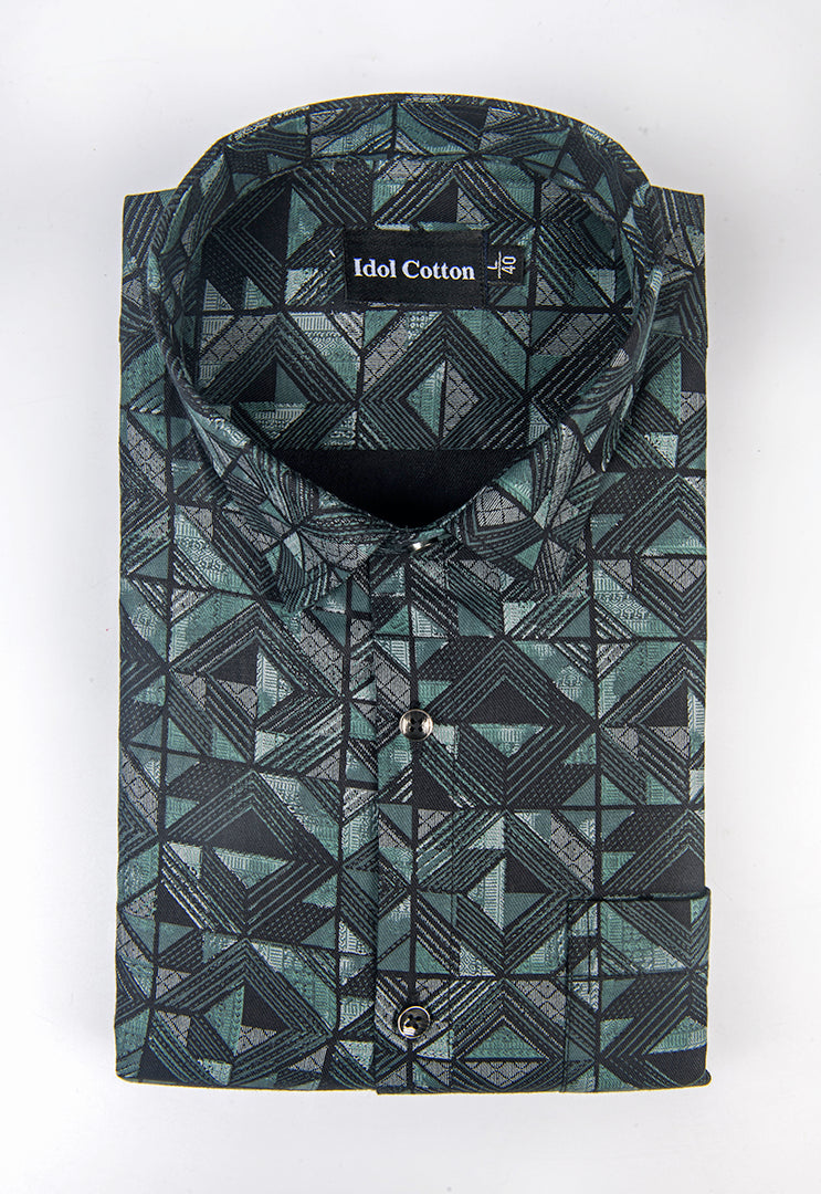 Linen cotton platinum print. Black with midnight green texture wark