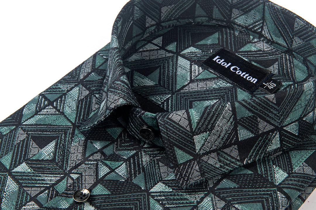 Linen cotton platinum print. Black with midnight green texture wark