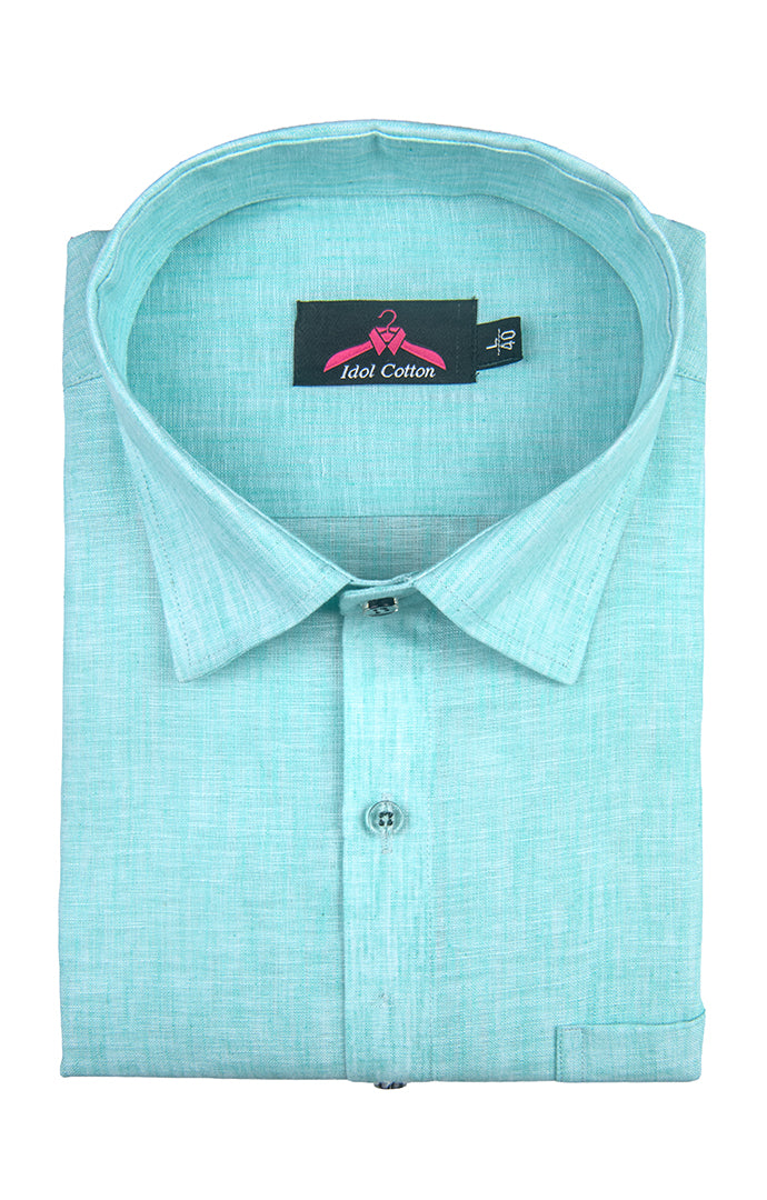Cotton Linen Aqua Blue Shirt for Men