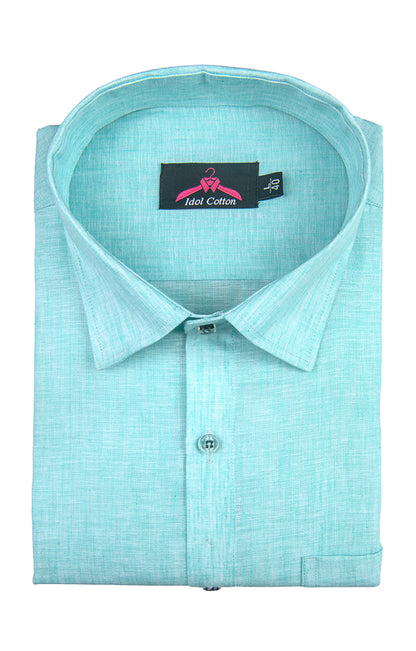 Cotton Linen Aqua Blue Shirt for Men