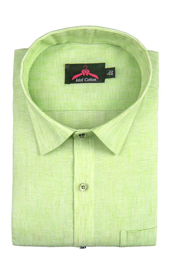 Cotton Linen Parrot Green Shirt for Men