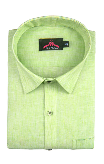 Cotton Linen Parrot Green Shirt for Men