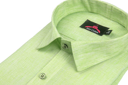 Cotton Linen Parrot Green Shirt for Men