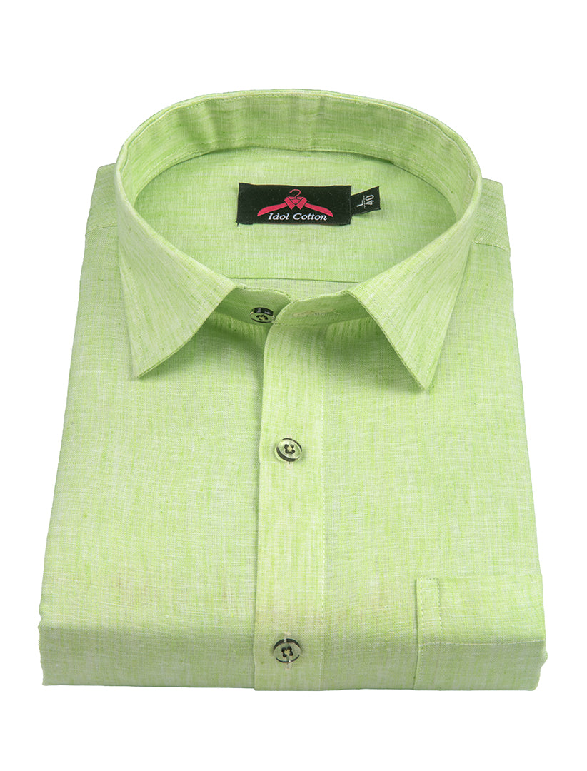 Cotton Linen Parrot Green Shirt for Men