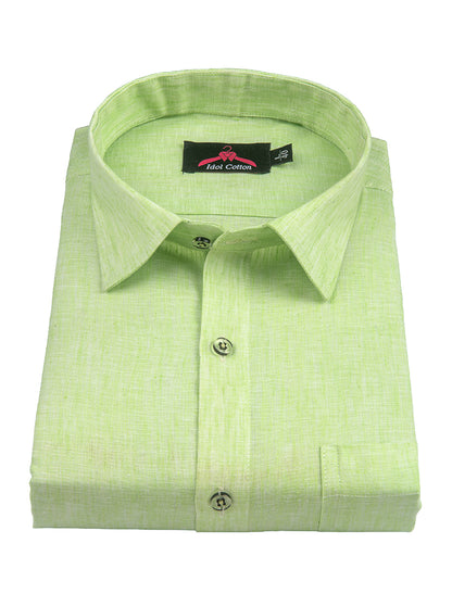 Cotton Linen Parrot Green Shirt for Men