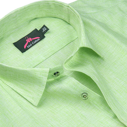 Cotton Linen Parrot Green Shirt for Men