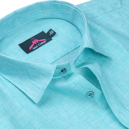 Cotton Linen Aqua Blue Shirt for Men