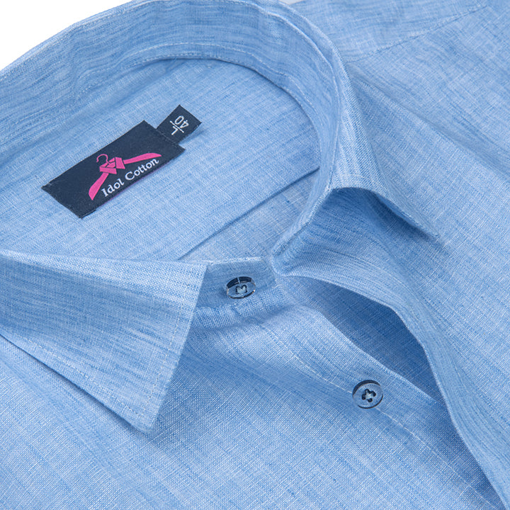 Cotton Linen Ice Blue Color Shirt for Men