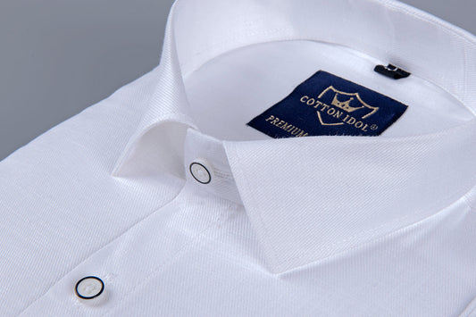 Pure White Blended Linen Shirt for Men